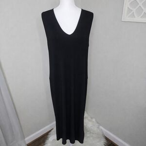 Madewell Black V-Neck Sleeveless Viscose Wrinkle Free Seamed Midi Dress – Size L